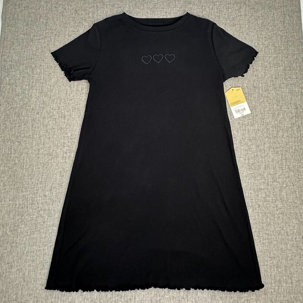 NEW! Thereabouts Girls Hearts Dress Black M‎ 10/12 Cotton Blend $26 Lettuce Edge